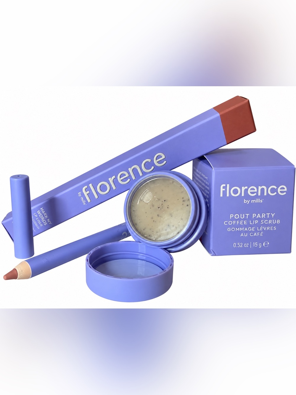 Florence by Mills Bundle Lip Duo – Coffee Lip Scrub + Mark My Words Liner NIB